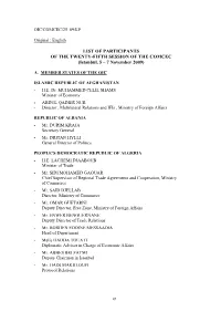 LIST of PARTICIPANTS of the TWENTY-FIFTH SESSION of the COMCEC (Istanbul, 5 – 7 November 2009)