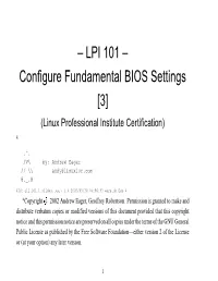 LPI 101 – Configure Fundamental BIOS Settings