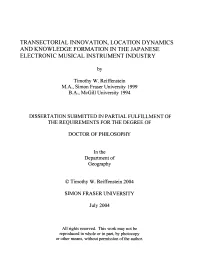 Transectorial Innovation, Location Dynamics and Knowledge Formation in the Japanese Electronic Musical Instrument Industry