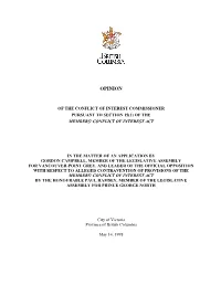 Whether the Honourable Paul Ramsey, Mla, Improperly Influenced The