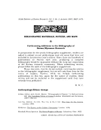 (I) Forthcoming Additions to the Bibliography of Burma/Myanmar
