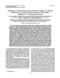 Modulation of Endotoxin-Induced Monokine Release in Human Monocytes by Lipid a Partial Structures That Inhibit Binding of '25I-Lipopolysaccharide