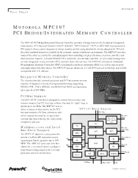 Motorola Mpc107 Pci Bridge/Integrated Memory Controller