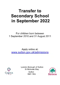 Transfer to Secondary School in September 2022