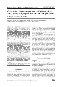 Correlation Between Presence of Primary Iris- and Cilliary Body Cysts and Intraocular Pressure