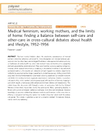 Medical Feminism, Working Mothers, and the Limits of Home: Finding A