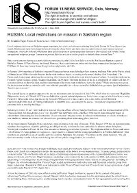 RUSSIA: Local Restrictions on Mission in Sakhalin Region