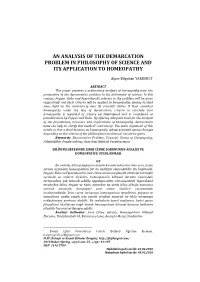 An Analysis of the Demarcation Problem in Philosophy of Science and Its Application to Homeopathy