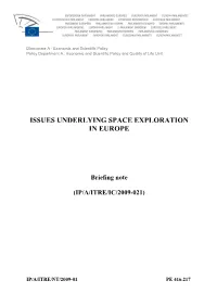 Issues Underlying Space Exploration in Europe. (Briefing Note for The