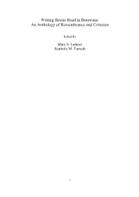 Writing Bessie Head in Botswana: an Anthology of Remembrance and Criticism