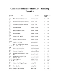 Accelerated Reader Quiz List - Reading Practice