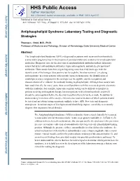 Antiphospholipid Syndrome Laboratory Testing and Diagnostic Strategies