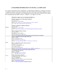 Consumer Information on Filing a Complaint