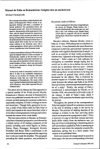 Manuel De Falla on Romanticism: Insights Into an Uncited Text Michael Christoforidis