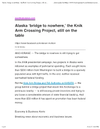 Alaska 'Bridge to Nowhere,' the Knik Arm Crossing Project, Still on the Table