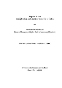 Performance Audit of Disaster Management in the State of Jammu and Kashmir