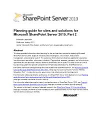 Planning Guide for Sites and Solutions for Microsoft Sharepoint Server 2010, Part 2