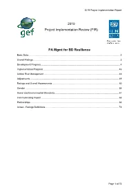 2019 Project Implementation Review (PIR) PA Mgmt for BD Resilience
