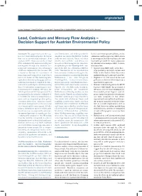 Lead, Cadmium and Mercury Flow Analysis – Decision Support for Austrian Environmental Policy