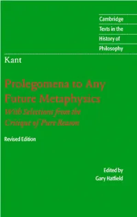 Prolegomena to Any Future Metaphysics CAMBRIDGE TEXTS in the HISTORY of PHILOSOPHY