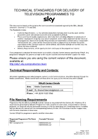 Technical Standards for Delivery of Television Programmes To