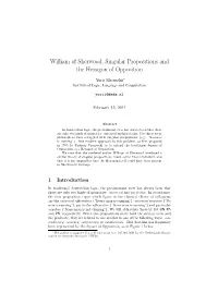 William of Sherwood, Singular Propositions and the Hexagon of Opposition