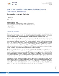 Brief to the Standing Committee on Foreign Affairs and International Development Canada’S Sovereignty in the Arctic