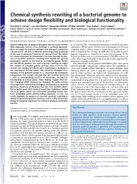 Chemical Synthesis Rewriting of a Bacterial Genome to Achieve Design ﬂexibility and Biological Functionality
