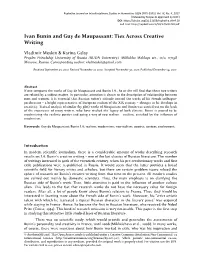 Ivan Bunin and Guy De Maupassant: Ties Across Creative Writing