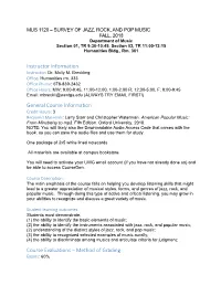 Syllabus MUS 1120 – SURVEY of JAZZ