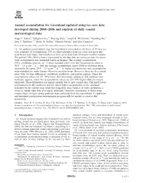 Annual Accumulation for Greenland Updated Using Ice Core Data Developed During 2000––2006 and Analysis of Daily Coastal Meteorological Data Roger C