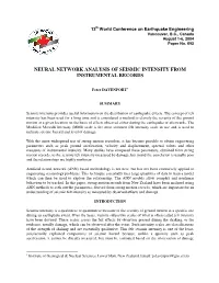 Neural Network Analysis of Seismic Intensity from Instrumental Records