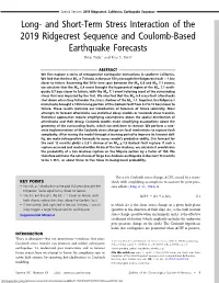 And Short-Term Stress Interaction of the 2019 Ridgecrest Sequence and Coulomb-Based Earthquake Forecasts Shinji Toda*1 and Ross S