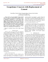 Geopolymer Concrete with Replacement of Cement