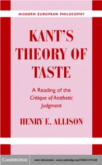 Kant's Theory of Taste: a Reading of the Critique of Aesthetic Judgment