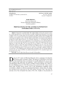 Preparations of the Austrian Expedition Towards India 1775-1776