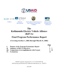 The Kathmandu Electric Vehicle Alliance (KEVA) Final Program Performance Report