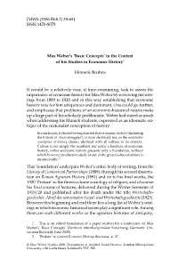 'Basic Concepts' in the Context of His Studies in Economic History1 H