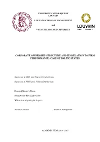 Corporate Ownership Structure and Its Relation to Firm Performance: Case of Baltic States
