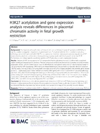 H3K27 Acetylation and Gene Expression Analysis Reveals Differences in Placental Chromatin Activity in Fetal Growth Restriction N
