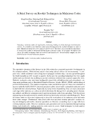 A Brief Survey on Rootkit Techniques in Malicious Codes