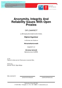 Anonymity, Integrity and Reliability Issues with Open Proxies