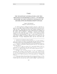 The Rights of Legislators and the Wrongs of Interpretation: a Further Defense of the Constitutionality of Legislative Supermajority Rules