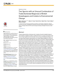 Two Species with an Unusual Combination of Traits Dominate Responses of British Grasshoppers and Crickets to Environmental Change