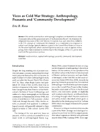 Vicos As Cold War Strategy: Anthropology, Peasants and ‘Community Development’1