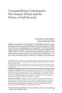 Conceptualizing Containment: the Iranian Threat and the Future of Gulf Security
