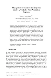 Management of Occupational Exposure Limits: a Guide for Mine Ventilation Engineers