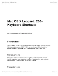 Mac OS X Leopard 200+ Keyboard Shortcuts
