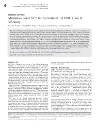 Alternative Donor SCT for the Treatment of MHC Class II Deficiency
