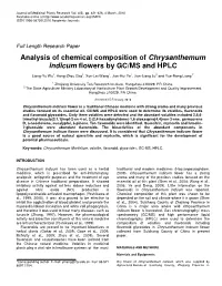 Analysis of Chemical Composition of Chrysanthemum Indicum Flowers by GC/MS and HPLC